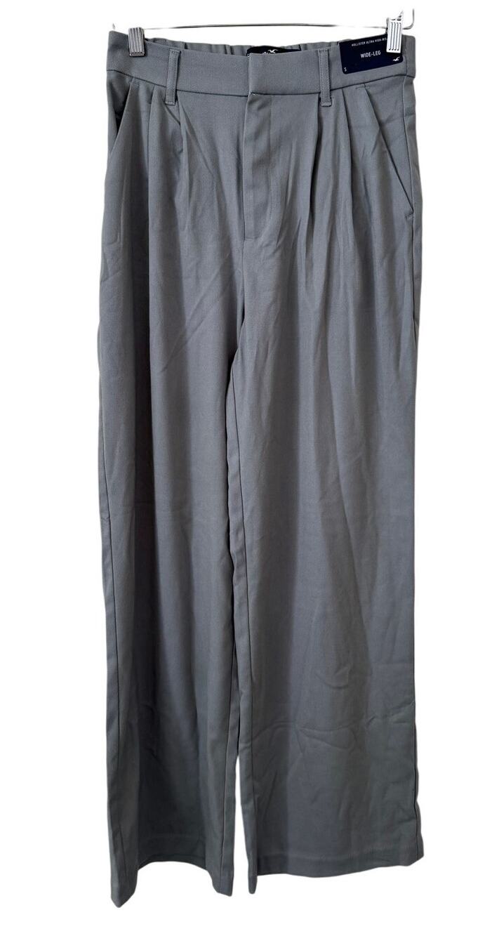 Hollister Gray Ultra High Rise Wide Leg Trouser Pocket Small Business Casual NEW